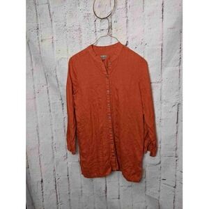 J Jill 100% Linen Orange Roll‎ Tab Sleeve Shirt Tunic size L Large